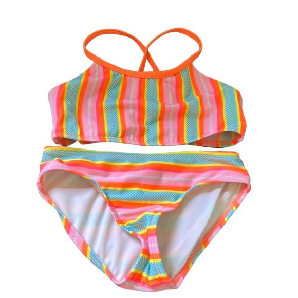 5 for $20 Kids Cat & Jack Bright Multi-Color Striped Racerback Bikini - Picture 1 of 12